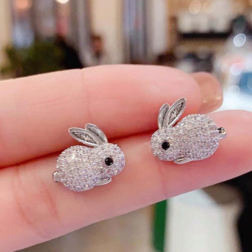 Cubic Zirconia Bunny Earrings, Micro Pave Bunny Earrings, Bunny Stud Earrings